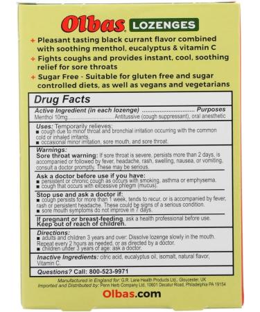 Olbas Therapeutic Sugar Free Lozenges - Black Currant Flavor 24 Lozenges (2 Pack) | International Shipping Available - Buy Online on GoSupps.com