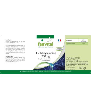 Fairvital | L-Phenylalanine 750mg - Box for 4 Months - VEGAN - Highly dosed - 120 Tablets - Essential animated acid - Buy Online on GoSupps.com