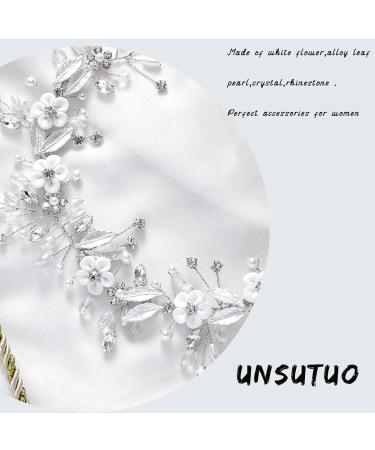 Unsutuo Silver Crystal Flower Bridal Hair Vine | Wedding Hair Accessories for Women and Girls - Buy Online on GoSupps.com