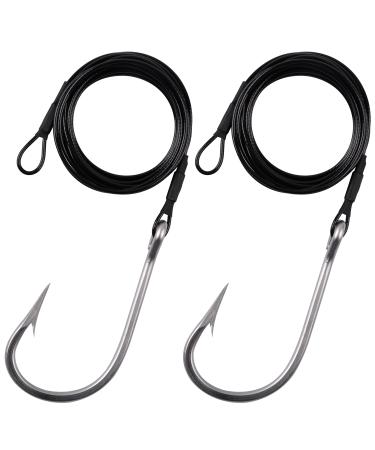 Surf Fishing Shark Rig Stainless Steel Cable Leader Wire Rig with Tuna Shark Hooks Saltwater Deep Sea Fishing Hooks Big Game Shark Leader Rig Tackle 10/0-2Packs