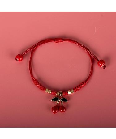 Oralgos Set: 2 Handmade Cute Bracelets with Elegant Strawberry & Cherry Pendants - Perfect Gift for Friends & Couples - Buy Online on GoSupps.com