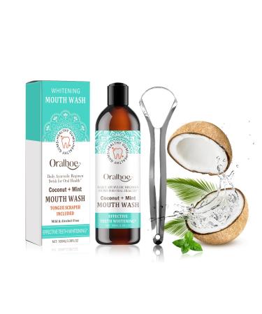 Coconut Oil Pulling Mouthwash with Tonuge Scraper Natural Mouthwash Oil Pulling for Teeth and Gums Mouthwash Alcohol Free.(3.3 Fl Oz) Pack of 1 (3.38 Fl Oz)