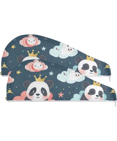 Small Pandas Clouds Stars Hair Towel 2 Pack - Super Absorbent Quick Dry Hair Turbans for Women & Girls - Buy Online on GoSupps.com