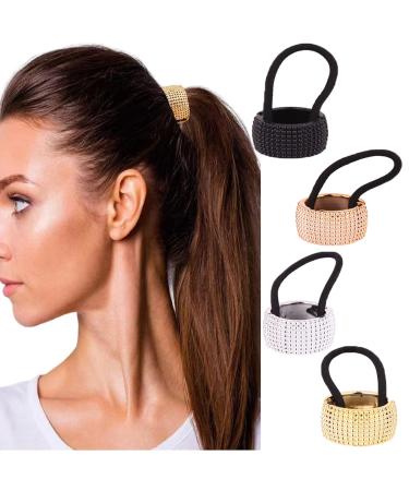 4 PCS Ponytail Holders Cuffs Glitter Ponytail Accessories Pony Tail Holders Gothic Punk Elastic Hair Tie Hair Accessories Plastic Metal Ponytail Holder Cuffs for Women Girls