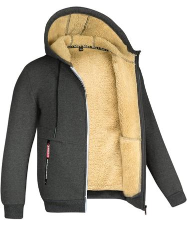 Shop Hanxiulin Men's Fleece Plush Jacket - Warm Windproof Long-Sleeved Hooded Sweater for Winter - Gray - Buy Online on GoSupps.com