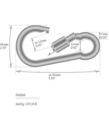 Buy Com-Four 12x Heavy-Duty Screw Carabiner Hooks - 260 kg Load Capacity - Ideal for High Stress - Set of 12 (90 x 9 mm) - International Shipping Available - Buy Online on GoSupps.com