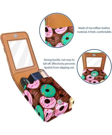 Buy Leather Lipstick Case Organizer with Mirror - Mini Lipstick Holder Bag | Chocolate Strawberry Donuts Design - Buy Online on GoSupps.com