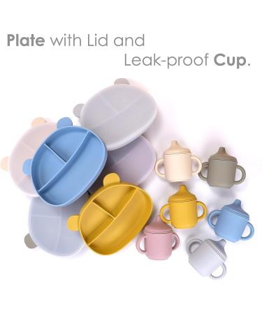 Silicone Baby Feeding Set - Spill-proof Cup, Suction Plate, Divided Plate, Sippy Cup - Gray - for Baby & Toddlers - Buy Online on GoSupps.com