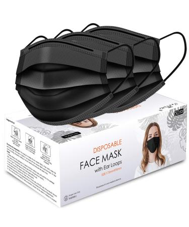 Taimu TM Black Disposable Face Masks for Protection 50 Packs, Safety Masks Black Dust Disposable Masks for men women Black 50