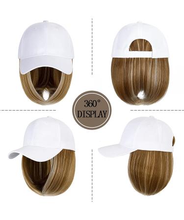 Qlenkay Baseball Hat with 14 Straight Bob Hairstyle Attached Wig - Ginger Brown Mix Bleach Blonde for Women/Girls - Buy Online on GoSupps.com