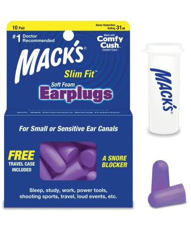 Mack's Slim Fit Soft Foam Earplugs  10 Pair - Small Ear Plugs for Sleeping  Snoring  Traveling  Concerts  Shooting Sports and Power Tools