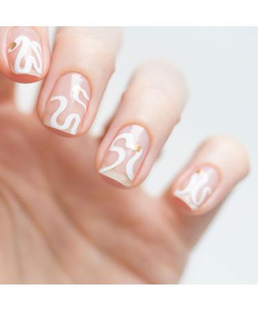 Avoa Beauty Nail Film - Swirl with Me | Self-Adhesive Transparent Nail Wraps | Long-Lasting White & Gold Design | 16 Thin Nail Art Stickers for Stunning Nails - Buy Online on GoSupps.com