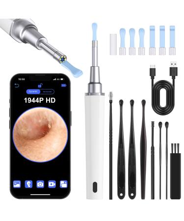 TOWODE Ear Wax Removal - 1944P Ear Cleaner with Camera Ear Wax Removal Kits with 6 Silicone Ear Scoops Wireless Ear Wax Removal Tool with Built-in WiFi Compatible with iPhone iPad and Android White