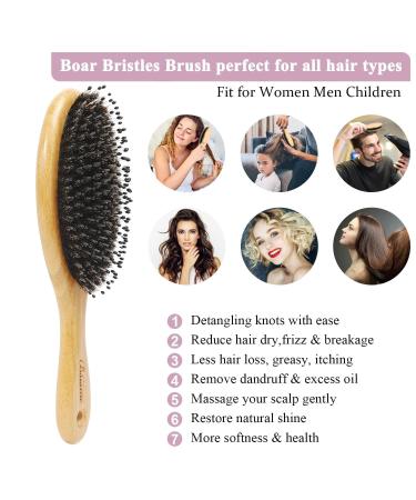 Boar Bristle Hair Brush Comb Set for Curly Thick Hair - Bamboo Paddle Detangler for Women, Men, Kids - Natural Wood Color - Buy Online on GoSupps.com