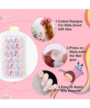 96-Piece Kids Fake Nails Set with Nail Glue - Short False Nails for Children Girls | Pre-Glue, Full Cover, Lovely Design - Ready to Wear Press-On Gel Nails (B) - Buy Online on GoSupps.com