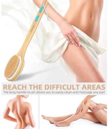 Metene Exfoliating Shower Brush - Dual-Sided Soft & Stiff Bristles, Long Wooden Handle for Body Care - Buy Online on GoSupps.com