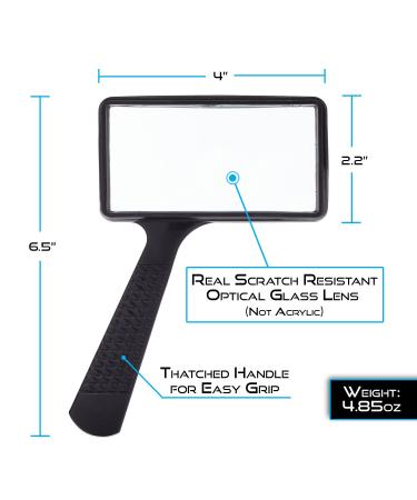 Jumbo Rectangular Handheld Magnifying Glass (3X Magnification)  Scratch Resistant Glass Lens - Large Horizontal Viewing Area - Buy Online on GoSupps.com