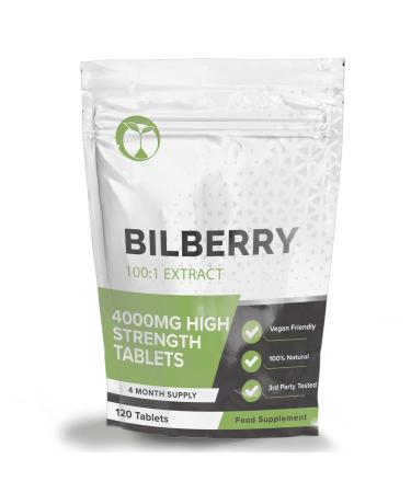 Bilberry Extract Supplement | 120 High Strength 4000mg Tablets | Rich in Antioxidants & Vitamin C | Supports Healthy Vision Metabolism & Cholesterol (120 Tablets) 120 Count (Pack of 1)