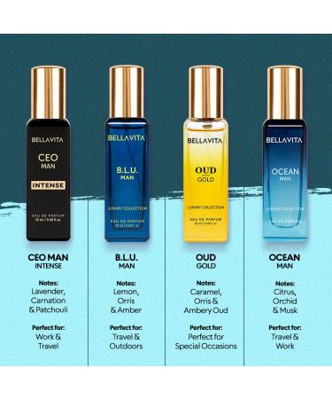 Luxury Collection Eau De Parfum (4x0.68 fl. oz.) | Cologne set for Men | 4 in a box - Perfume Set for men | OUD GOLD OCEAN B.L.U & CEO Intense | Perfect for gifting - Buy Online on GoSupps.com
