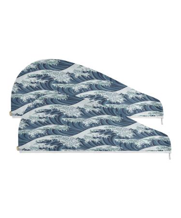 Wave Dry Hair Cap 2 Piece Quick Drying Towel Set with Button Headband Super Absorbent Soft & Comfortable