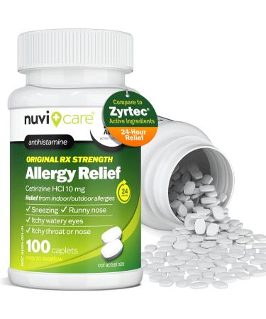24-Hour Allergy Relief - Cetirizine Hydrochloride 10mg Tablets | Compare to Zyrtec - 100 Count Generic Antihistamine for All-Day Relief - Buy Online on GoSupps.com
