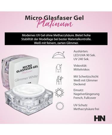 HN Hollywood Nails Platinum Microfibre Gel - Glimmer White 10g | High-Quality Fibreglass UV Gel for Flawless Manicures - International Shipping Available - Buy Online on GoSupps.com