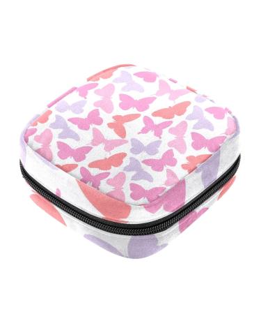 Guantierendiy Pink Butterfly Print Sanitary Napkin Storage Bag Large Capacity Menstrual Cup Pouch Girls Travel Portable Small Makeup Sanitary Pads Organizer Color 11