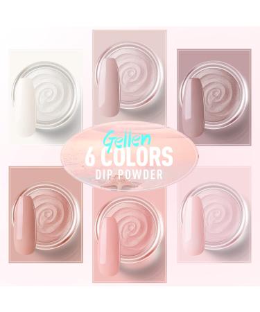 Gellen Dip Powder Nail Kit - 6 Color Acrylic Starter Set with Top & Base Coat, Clear Dipping Powder Liquid - DIY Manicure Kit for Home/Salon Nail Art - Gentle Nudes - Buy Online on GoSupps.com