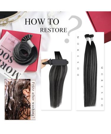 Moresoo Real Hair Bonding Extensions 60cm - Black & Silver Ombre U-Tip Keratin Hot Fusion - 1g/S 50g #1b/Silver - Buy Online on GoSupps.com