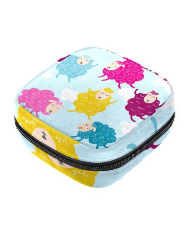 Colorful Cute Animal Sheep Period Bag Menstrual Cup Pouch Large Storage Bag Sanitary Purse for Sanitary Napkin Pads Pads Organizer for Girls Women Multicoloured 20