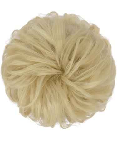 FESHFEN Messy Bun Hair Piece Synthetic Wavy Curly Chignon Ponytail in Light Bleach Blonde - 38g | Updo Hairpiece for Women, Girls, Kids - Buy Online on GoSupps.com