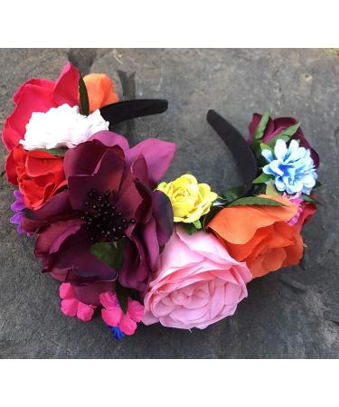 Merroyal Frida Kahlo Style Headband - Vibrant Mexican Flower Crown for Halloween & Parties - Buy Online on GoSupps.com