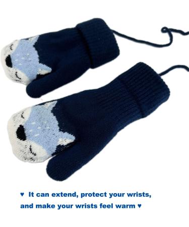 BEISIJIA Toddler Kids Winter Knitted Mittens | Cute Cartoon Gloves | Full Finger Mittens with String | Navy Blue+Red | Ages 1-4 - Buy Online on GoSupps.com