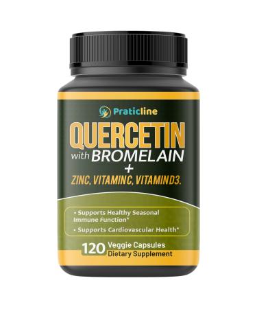 Quercetin with Vitamin C and Zinc - Quercetin with Bromelain - Quercetin 500mg - Zinc Quercetin - 120 Veggie Caps - Quercetin Supplements + Vitamin D3 - (Non-GMO Gluten-Free Vegan) 2 Month Supply 120 Count (Pack of 1)