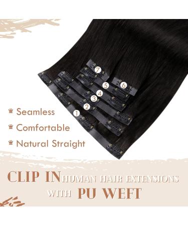 Vivien 16 inch Real Hair Clip-In Extensions - Natural Black PU 7PCs 120g #1B - Premium Quality Hair Extensions - Buy Online on GoSupps.com