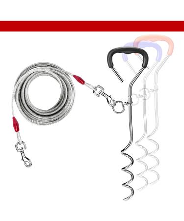 Dog leash for the outdoor area 3 m hard-wearing made of steel spiral ground skewer 45 cm for outdoor activities camping leash for dogs 57 kg (cable and pile 3 m) cable and hering 2 count (pack of 1)))