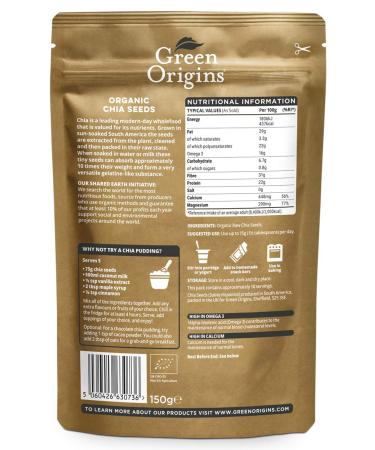 Green Origins Organic Chia Seeds 150g - Premium Quality Superfood - Buy Online on GoSupps.com