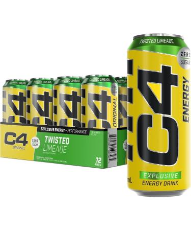 C4 Performance Energy Low Calorie Fizzy Drinks for On the Go Energy and Focus 12 x 500ml (12 x 500ml Twisted Limeade) Twisted Limeade 12 x 500ml
