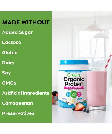 Orgain Organic Protein + Superfoods Powder - Vanilla Bean, 21g Vegan Protein, Non-GMO, 5g Fiber, 2.02lb - Buy Online on GoSupps.com