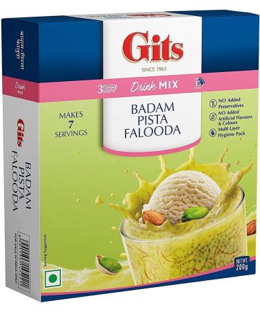 Gits Falooda Mix Badam Pista Drink Mix 200g - Delicious Beverage-Cum-Dessert with Vermicelli Sweet Basil & Crushed Almonds & Pistachios - Ready in 3 Easy Steps Makes 7 Servings (Pack of 5) - Buy Online on GoSupps.com