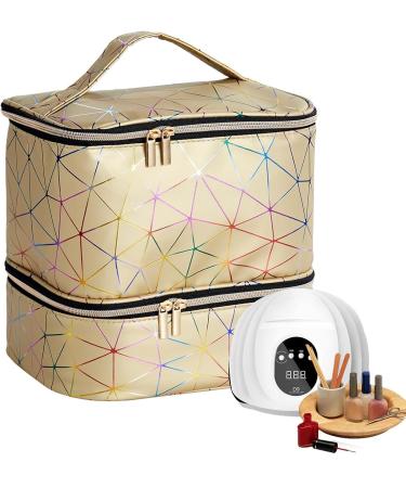 Nail Kit Organizer - Nail Polish Carrying Bag - Nail Storage Organizer Sponge Partitions Nail Polish Bag Organizer Sturdy Handle for Nail Polish Gold - Buy Online on GoSupps.com