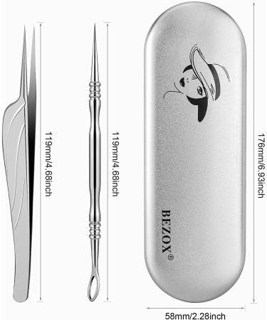 BEZOX Blackhead Tweezer and Acne Needle Set - Stainless Steel Comedone Extractor Kit - Buy Online on GoSupps.com