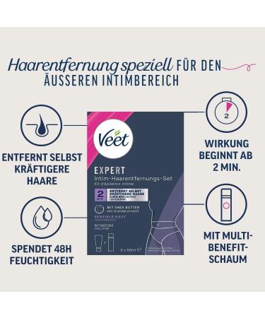  Veet Veet Expert/Men Intimate Hair Removal Kit for Him and Her Hair Removal Cream for the Intimate Area with Multi-Benefit Foam 2 Tubes of 50 ml and 100 ml of Care Balm for Men - Buy Online on GoSupps.com