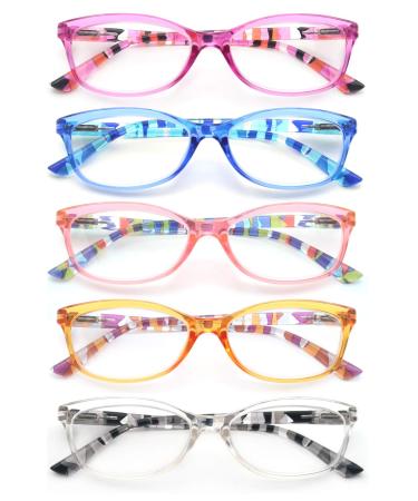 HEEYYOK Reading Glasses Women Stylish Multicolor Readers for Women Clear Lens Comfort Spring Hinges with Bag +2.00 5 Mixed Color