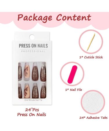 24Pcs Almond Matte Red Press on False Nails with Leaves Designs - Stiletto French Tips Autumn Fake Nails - Buy Online on GoSupps.com