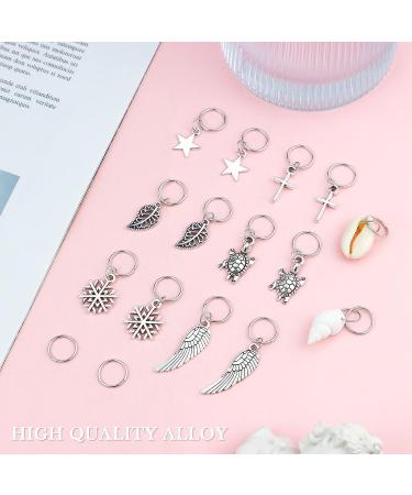 JIALEEY Hair Braid Rings Set - 50PCS Silver Rings with Shell, Leaves, Star, Conch, Snowflake Charms - Hair Loops Clips Headband Accessories - Buy Online on GoSupps.com