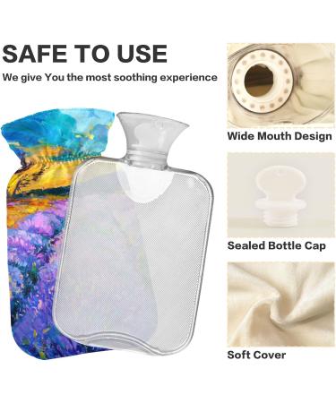 NAANLE Watercolor Hot Water Bottle with Cover - Lavender Fields | 1L for Pain Relief & Therapy - Ideal for Back Hand & Neck - Buy Online on GoSupps.com