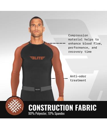 Elite Sports Men's Brown BJJ Rash Guard - Full Sleeve Compression Shirt XX-Large - Buy Online on GoSupps.com