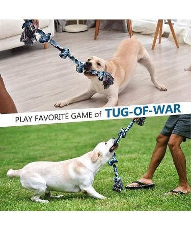 Luxmay Indestructible Dog Toys - Strong 92 cm Rope for Large & Medium Dogs - Durable Chew Toy with 5 Knots - Interactive Blue Dog Rope - Buy Online on GoSupps.com