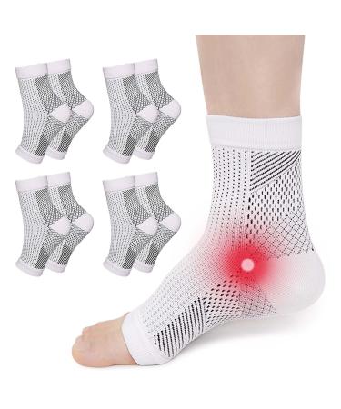 Putuo neuropathy plantar fasciitis socks ankle bandage: orthopedic compression socks arthritis heel spur socks for women men 4 couples white s/m white s-m